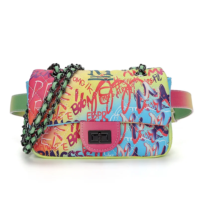 Trendy famous brands women lady chain purses fashion waist bags graffiti shoulder bags, Colorful
Trendy famous brands women lady chain purses fashion waist bags graffiti shoulder bags, Colorful