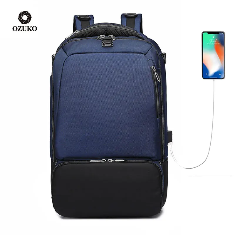 

Ozuko 9086 Usb Business Laptop Bag Men Luxury Travel Bags Luggage Women Waterproof Backpack Bag Men, Black,blue,camo,grey