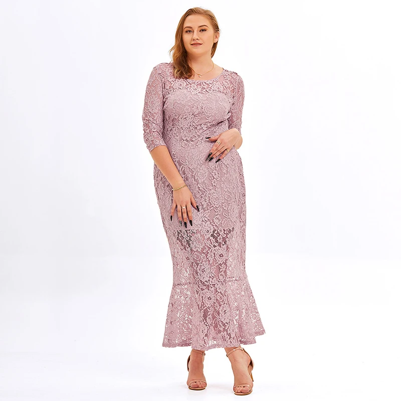 2022 new European and American large size women's dress body package hip fishtail skirt lace dress, Pink
2022 new European and American large size women's dress body package hip fishtail skirt lace dress, Pink