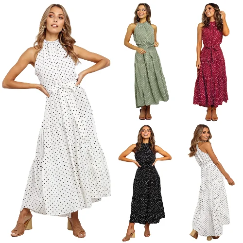 Women's Casual Halter Neck Sleeveless Floral Long Maxi Dress Backless Loose Ruffle Sundress with Belt
Women's Casual Halter Neck Sleeveless Floral Long Maxi Dress Backless Loose Ruffle Sundress with Belt