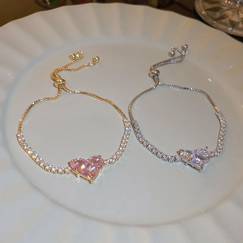 Wholesale Adjustable White Pink Zircon Bracelet Box Tennis Chain Bracelet Heart Shaped Zircon Bracelet For Women
Wholesale Adjustable White Pink Zircon Bracelet Box Tennis Chain Bracelet Heart Shaped Zircon Bracelet For Women