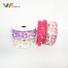 Chiffon Pearl Flower Embroidered Lace Trim / Bridal Wedding Lace wholesale haberdashery trim