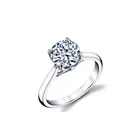 Ebay Hot Sale Round Cut CZ Diamond Four-Prongs Hand Setting 925 Sterling Silver Engagement Solitaire Ring