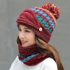 New design womans pompom beanie pom knit hat oem winter hat fleece hat and scarf