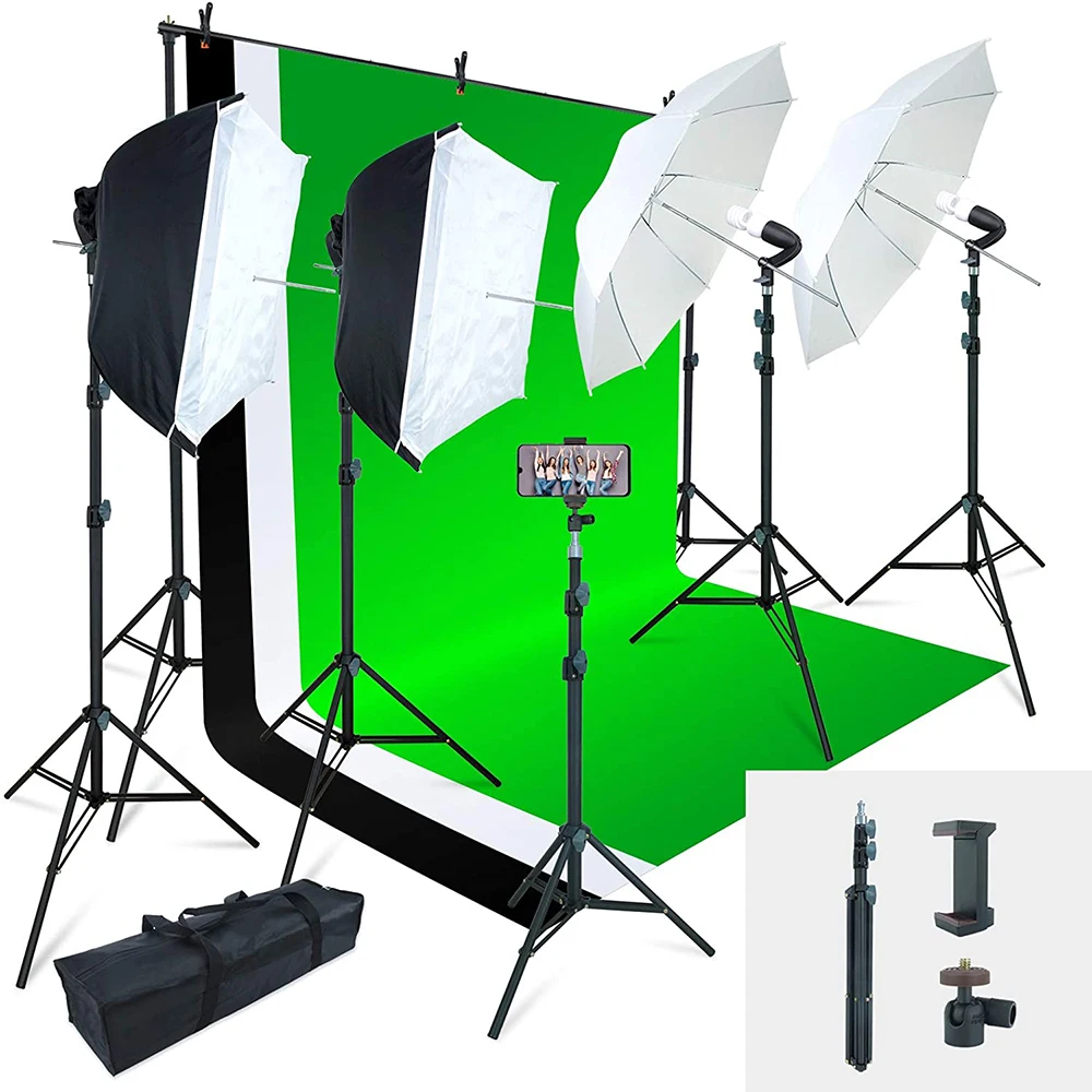 Black/ White/ Green Backdrops Photo Video Light Studio Flash Kit with Umbrella Light Bulbs Stand Set for Indoor
Black/ White/ Green Backdrops Photo Video Light Studio Flash Kit with Umbrella Light Bulbs Stand Set for Indoor