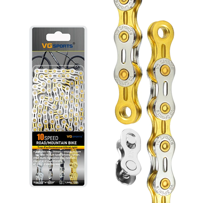 VG Sports 10 20 30 Speed Half Hollow Bicycle Chain for MTB Mountain Road Bike Parts, Silver,gold,rainbow,gold silver,titanium gold
VG Sports 10 20 30 Speed Half Hollow Bicycle Chain for MTB Mountain Road Bike Parts, Silver,gold,rainbow,gold silver,titanium gold
