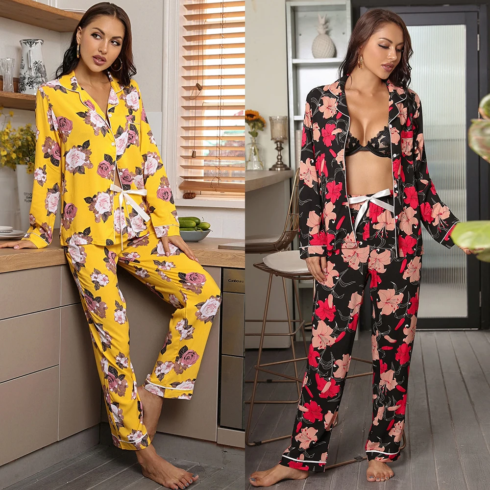 2022 long sleeve floral rayon sleepwear loungewear 2 piece warm pajama set autumn winter night suit for women ladies cotton silk, 8 colors
2022 long sleeve floral rayon sleepwear loungewear 2 piece warm pajama set autumn winter night suit for women ladies cotton silk, 8 colors