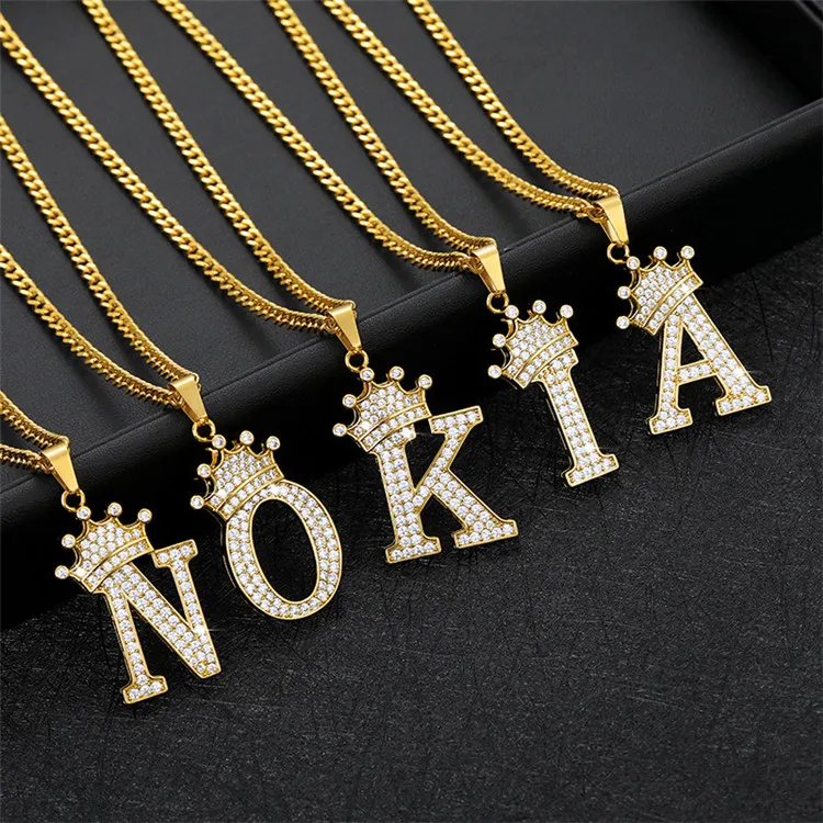 European and American jewelry crown zircon letter necklace male crown pendant stainless steel letter necklace, Picture shows
European and American jewelry crown zircon letter necklace male crown pendant stainless steel letter necklace, Picture shows