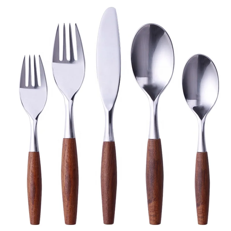 18-10 Matte Flatware Cutlery Set Teakwood Handle Knife Fork Spoon Stainless Steel Wooden Handle Silverwar Set for Picnic
18-10 Matte Flatware Cutlery Set Teakwood Handle Knife Fork Spoon Stainless Steel Wooden Handle Silverwar Set for Picnic