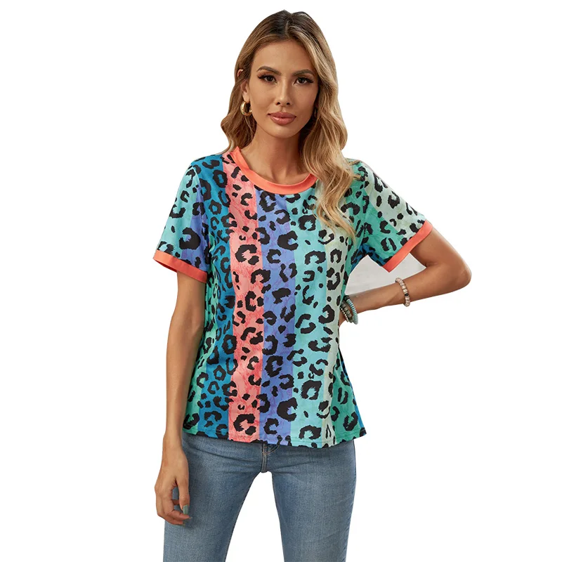 Wholesale Custom Women Tops Crew Neck T-shirt Multicolor Base Leopard Print Women's T-shirt
Wholesale Custom Women Tops Crew Neck T-shirt Multicolor Base Leopard Print Women's T-shirt