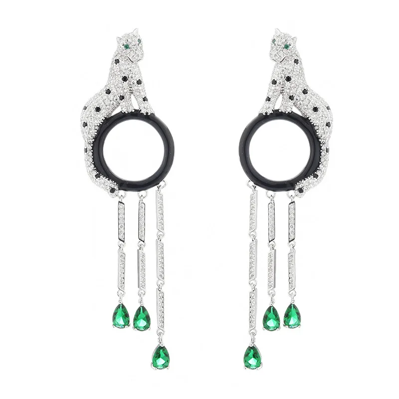 Luxury Creative Zircon Leopard Tassel Drop Earring Vintage Panther Animal Circle Earrings for Women Wedding Jewelry (KER578), Same as the picture
Luxury Creative Zircon Leopard Tassel Drop Earring Vintage Panther Animal Circle Earrings for Women Wedding Jewelry (KER578), Same as the picture