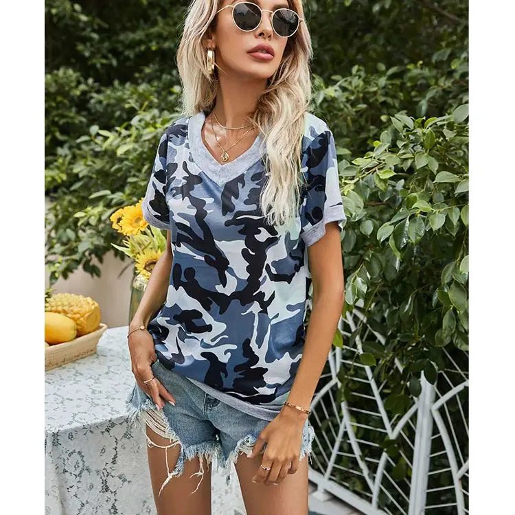 PEARL 2021 Summer Short Sleeve V Neck Camouflage Print Women T-Shirt Ladies' Blouses Woman Tops Fashionable
PEARL 2021 Summer Short Sleeve V Neck Camouflage Print Women T-Shirt Ladies' Blouses Woman Tops Fashionable