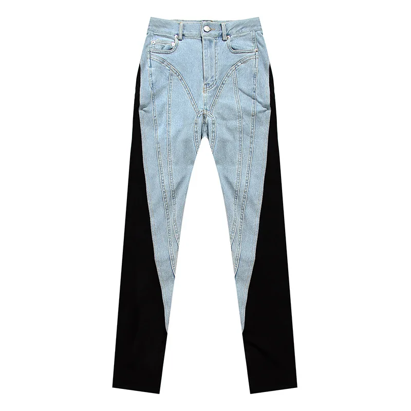 2021 Fall Women's Street Pants Personalized Collared Color Stitching Washed Light Color Stretch Super Skinny Women's Jeans
2021 Fall Women's Street Pants Personalized Collared Color Stitching Washed Light Color Stretch Super Skinny Women's Jeans