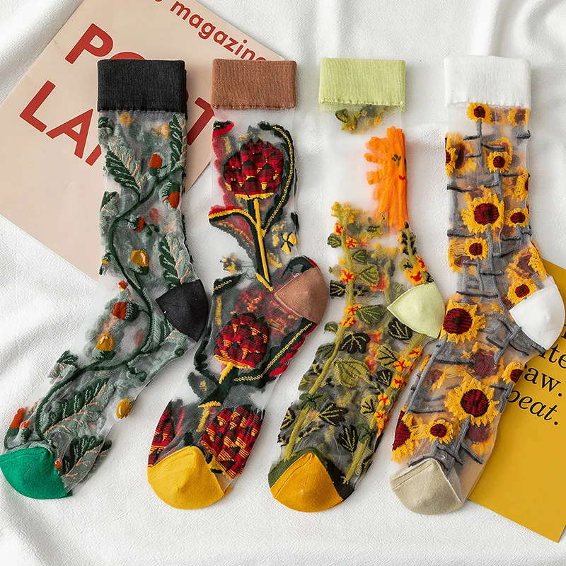 Colored Floral Fishnet Cotton Colorful Fashion Silk Socks Elastic Sheer Mesh Transparent Socks for Women
Colored Floral Fishnet Cotton Colorful Fashion Silk Socks Elastic Sheer Mesh Transparent Socks for Women