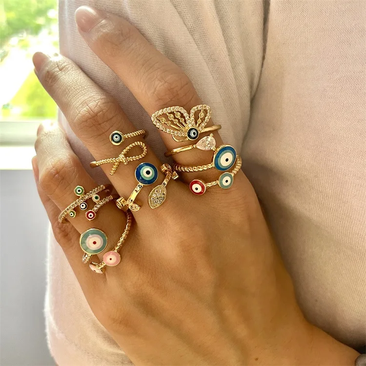 Hiphop Ins style 18k gold plated enamel blue color evil eyes butterfly open adjustable rings
Hiphop Ins style 18k gold plated enamel blue color evil eyes butterfly open adjustable rings