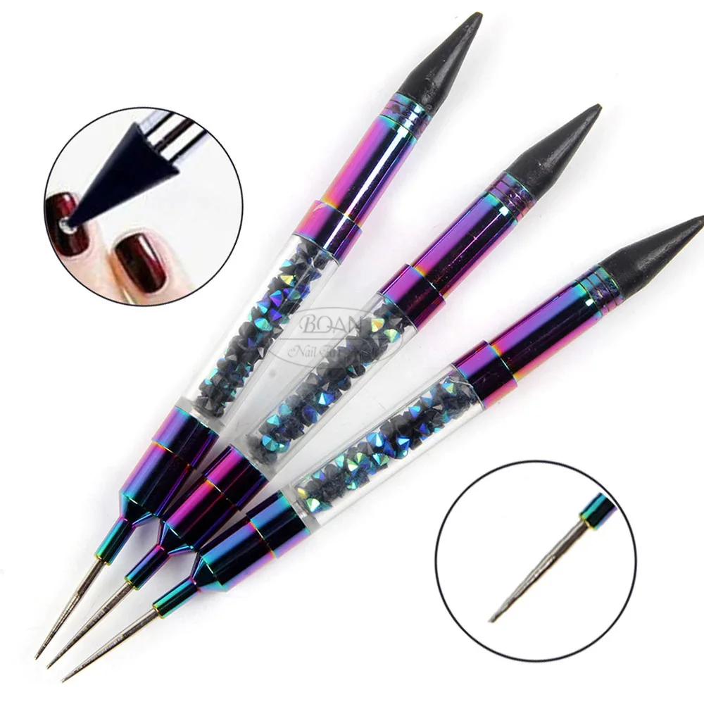 

BQAN Dual-ended Manicure Nail Art Tools Crystal Beads Rhinestone Studs Picker Wax Pencil Nail Dotting Pen, Rainbow