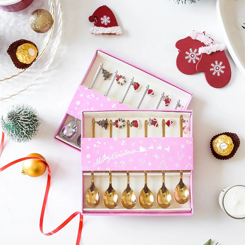 Eco-friendly reusable Christmas gold cutlery set creative ins Japanese and Korean style stainless steel coffee mixing spoon, Silver and gold 
Eco-friendly reusable Christmas gold cutlery set creative ins Japanese and Korean style stainless steel coffee mixing spoon, Silver and gold