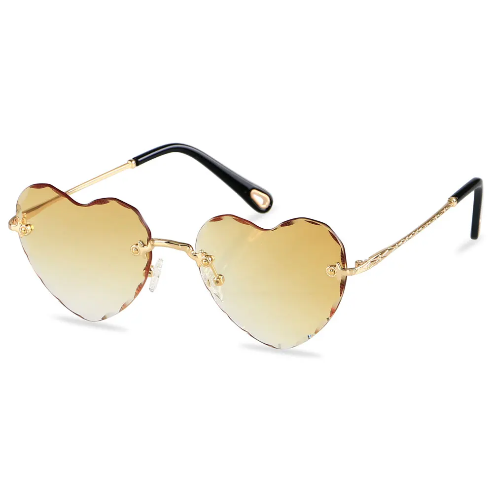 

Women Brand Designer Fashion Hot Rimless LOVE Clear Ocean Lenses Sun Glasses Oculos UV400 Ladies Heart Shaped Sunglasses metal