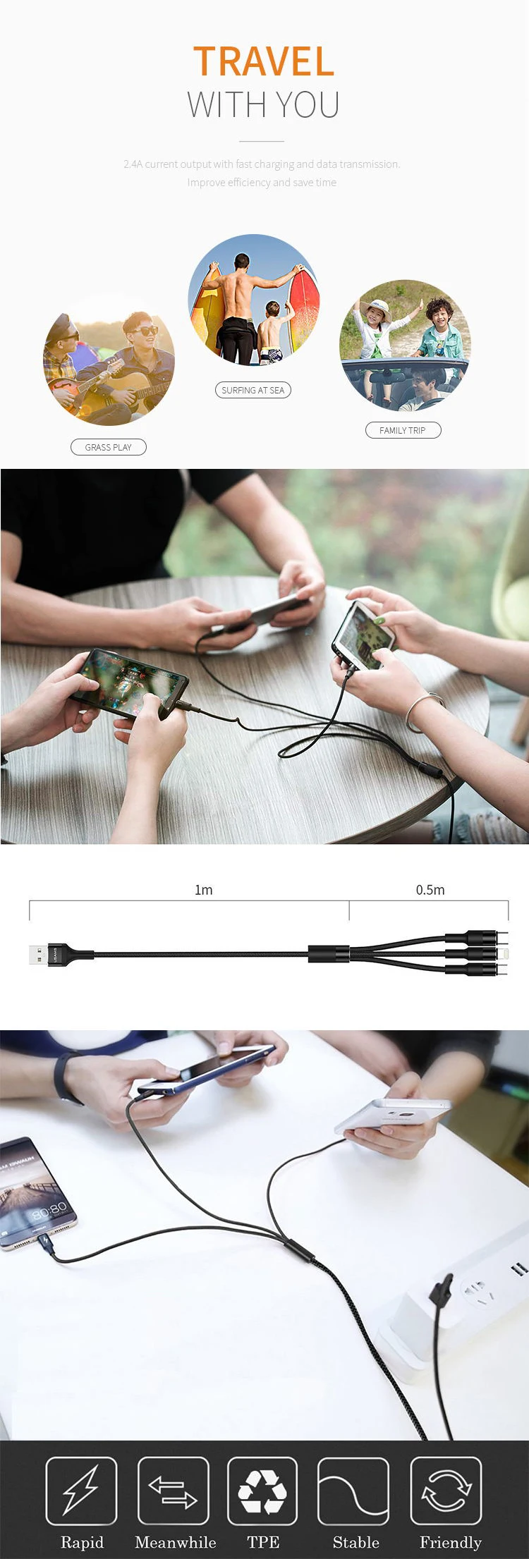 KLGO 3 in 1 Usb Data Cable Type-c High Speed 3 in 1 Data Line Charging Cable - ANKUX.COM