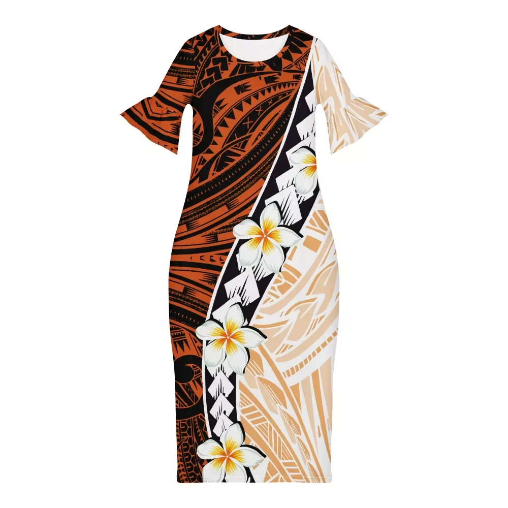 Orange plumeria Polynesian Tribal Design print short sleeve Dress For Ladies custom pattern high quality Ruffle sleeve dress, Customized color
Orange plumeria Polynesian Tribal Design print short sleeve Dress For Ladies custom pattern high quality Ruffle sleeve dress, Customized color