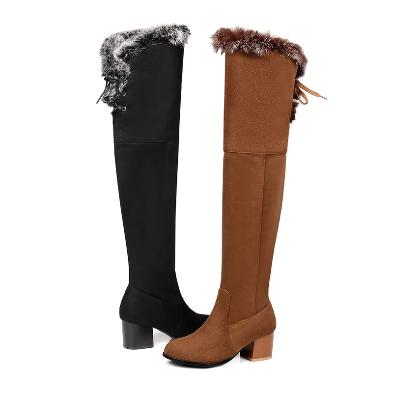 Winter Round Head Suede Leather Thick Heel Super Warm Rabbit Hair Ladies Over-the-Knee Boots, Black/brown
Winter Round Head Suede Leather Thick Heel Super Warm Rabbit Hair Ladies Over-the-Knee Boots, Black/brown