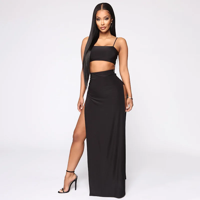 2021 New Arrivals summer sexy women spaghetti strap two pieces top with high split skirt set
2021 New Arrivals summer sexy women spaghetti strap two pieces top with high split skirt set