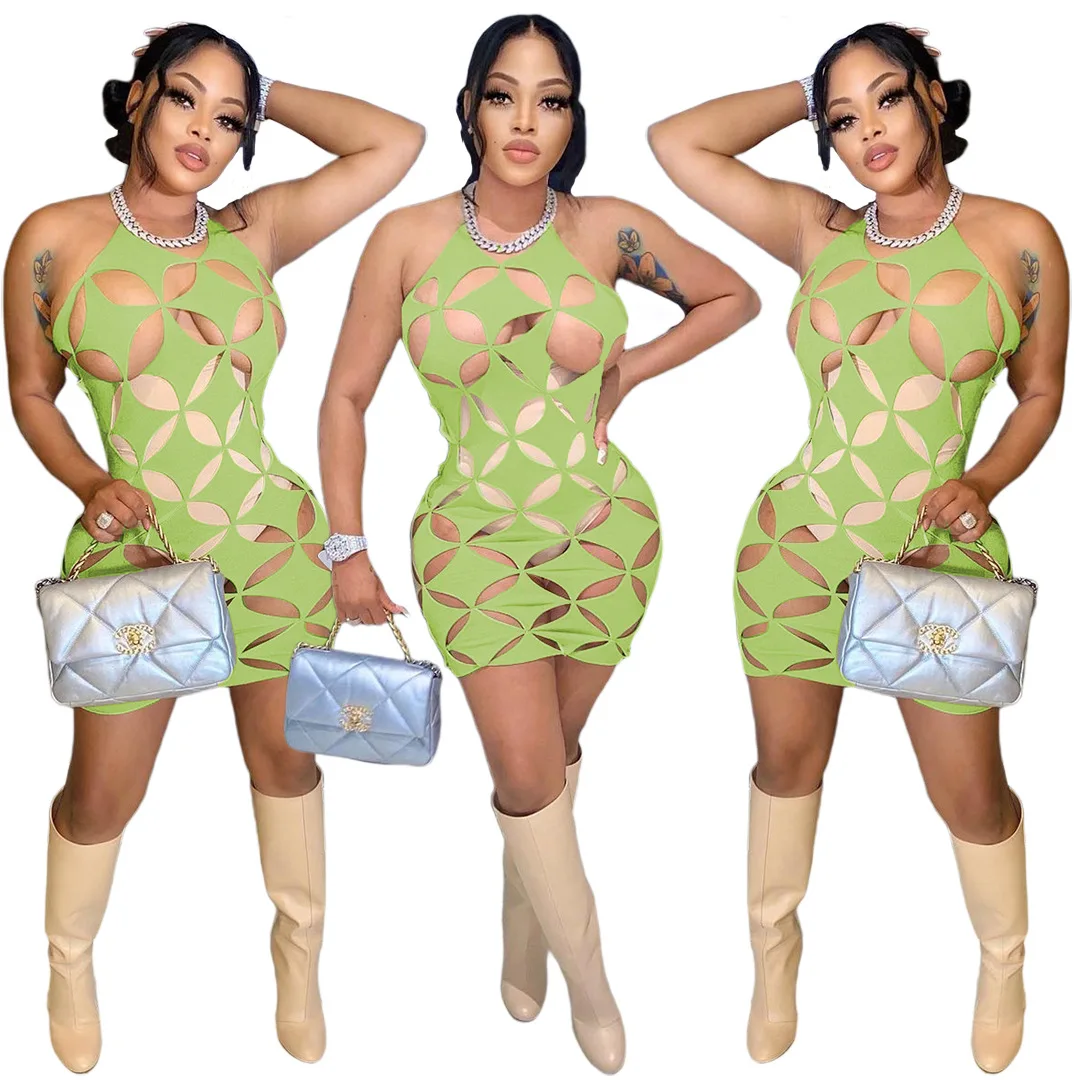 Summer Sexy Hollow Out Slim Bandage Women Dress Fashion Sleeveless Clothing Lady Solid Halter Mini Dresses Club C14366, Green
Summer Sexy Hollow Out Slim Bandage Women Dress Fashion Sleeveless Clothing Lady Solid Halter Mini Dresses Club C14366, Green