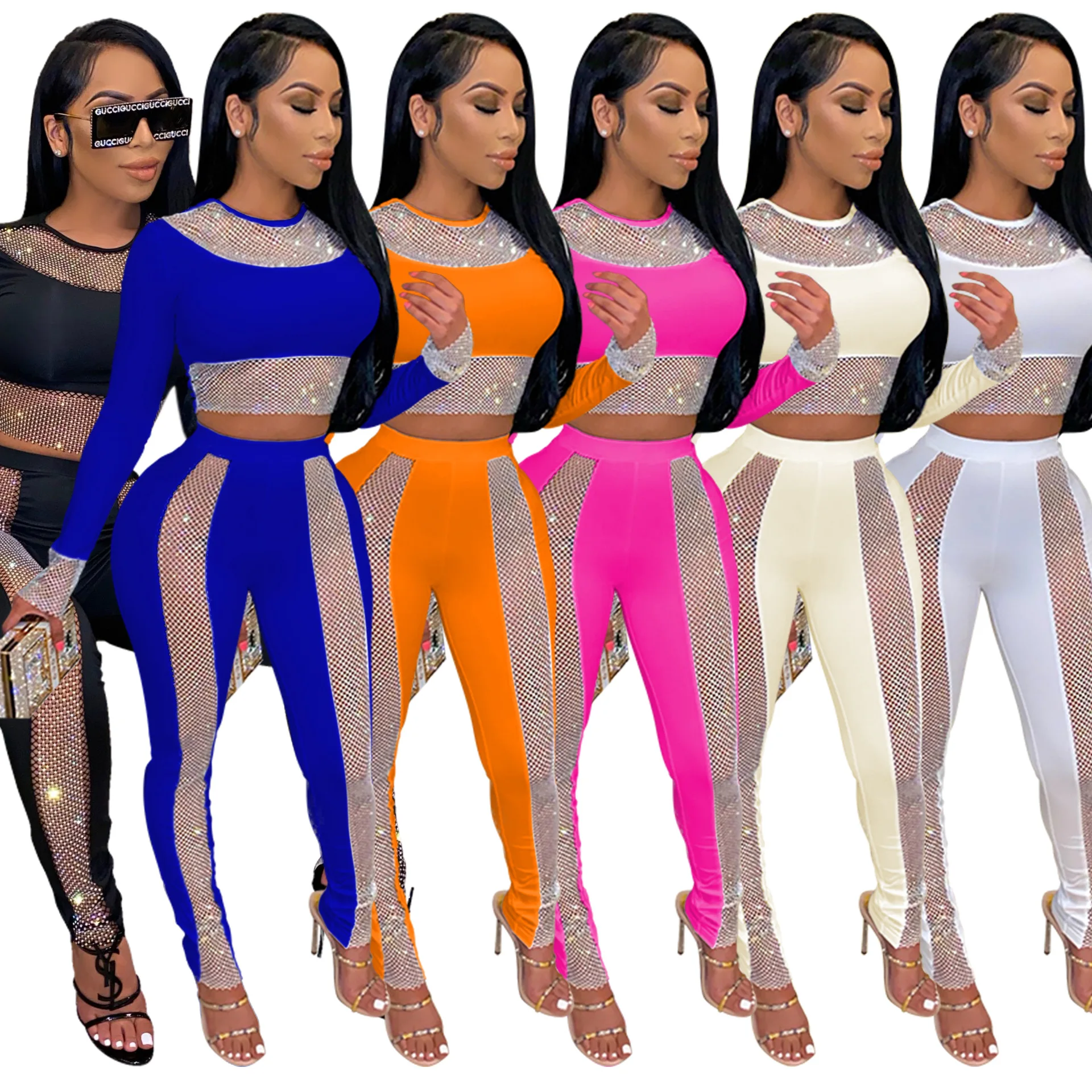 2022 Spring Clothes Mesh See Through Crop Top 2 Piece Long Sleeve Set Woman Tops Fashionable Two Piece Pants Jogger Set, 6 colors
2022 Spring Clothes Mesh See Through Crop Top 2 Piece Long Sleeve Set Woman Tops Fashionable Two Piece Pants Jogger Set, 6 colors