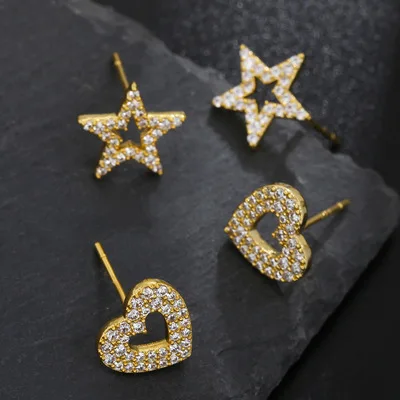 Korean Fashion Real Gold Plated Crystal Heart Star Earring Hollow Star Love Heart Stud Earrings For Women
Korean Fashion Real Gold Plated Crystal Heart Star Earring Hollow Star Love Heart Stud Earrings For Women