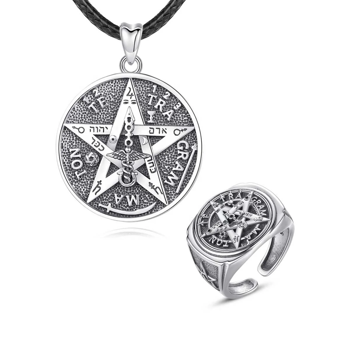 Merryshine 925 sterling silver vintage tetragrammaton pentagram ring pendant necklace fashion fine jewelry sets for men
Merryshine 925 sterling silver vintage tetragrammaton pentagram ring pendant necklace fashion fine jewelry sets for men