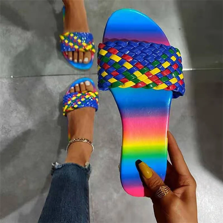 Wholesale Summer Braided Flat Jelly Sandal Shoes Rainbow Woven 2021 Ladies Designer Luxury Slippers For Women, As pictures or customized color
Wholesale Summer Braided Flat Jelly Sandal Shoes Rainbow Woven 2021 Ladies Designer Luxury Slippers For Women, As pictures or customized color