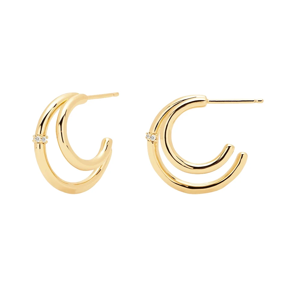 Fine Jewelry 925 Sterling Silver Double layered 18k Gold Plated Double Hoop Earrings With Cubic Zircon
Fine Jewelry 925 Sterling Silver Double layered 18k Gold Plated Double Hoop Earrings With Cubic Zircon