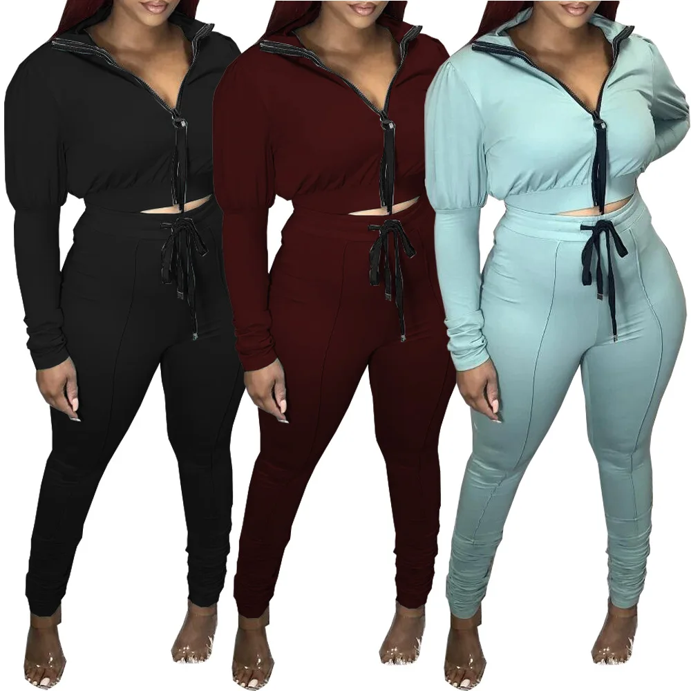 Two Piece Pants Set Zipper Belt Pleated Solid Color Tracksuit Sexy Casual Custom Fall Winter Women Outfits, Shown
Two Piece Pants Set Zipper Belt Pleated Solid Color Tracksuit Sexy Casual Custom Fall Winter Women Outfits, Shown