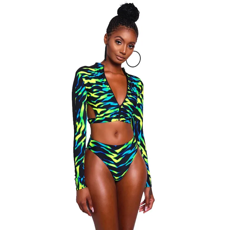 African Backless Long Sleeve Swimsuits Two Pieces Padded Swimwear Mid Waist Bathing Suits
African Backless Long Sleeve Swimsuits Two Pieces Padded Swimwear Mid Waist Bathing Suits