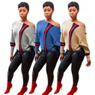 Polyester One word collar Patchwork Ribbon Solid Long Sleeve Women t-shirts