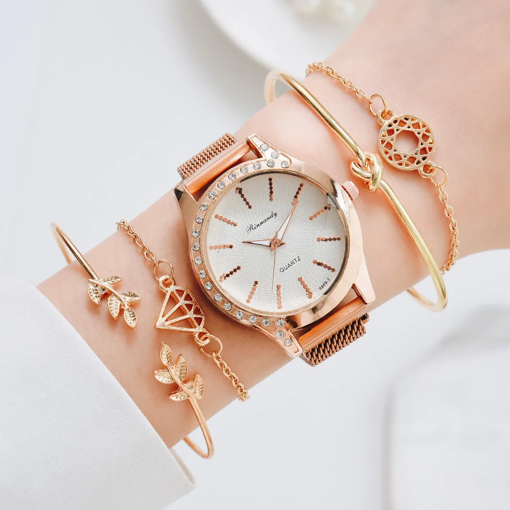 Ladies Casual Watches Set Magnet Buckle Alloy Wrist Watches Two Styles Elegant Fashion Women Quartz Bracelet Watches 5 Pcs Set
Ladies Casual Watches Set Magnet Buckle Alloy Wrist Watches Two Styles Elegant Fashion Women Quartz Bracelet Watches 5 Pcs Set