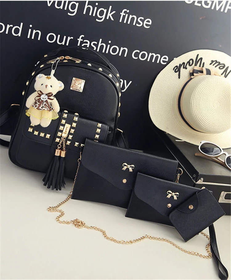 Best selling fashion ladies cute pouch women backpack 3 pieces set with free toy bear, As pictures
Best selling fashion ladies cute pouch women backpack 3 pieces set with free toy bear, As pictures