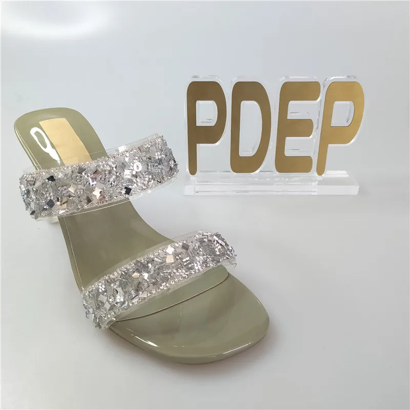 PDEP Summer new women's thick with slippers rhinestone shoes heel sandal low heel slippers for ladies, Green
PDEP Summer new women's thick with slippers rhinestone shoes heel sandal low heel slippers for ladies, Green