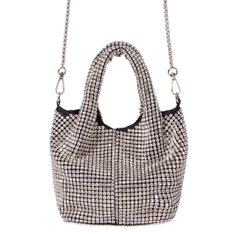 

Luxury Diamonds Basket Bag Designer Brand Women Handbag Shinny Rhinestone Shoulder Crossbody Bag Evening Party Bucket Purse 2022