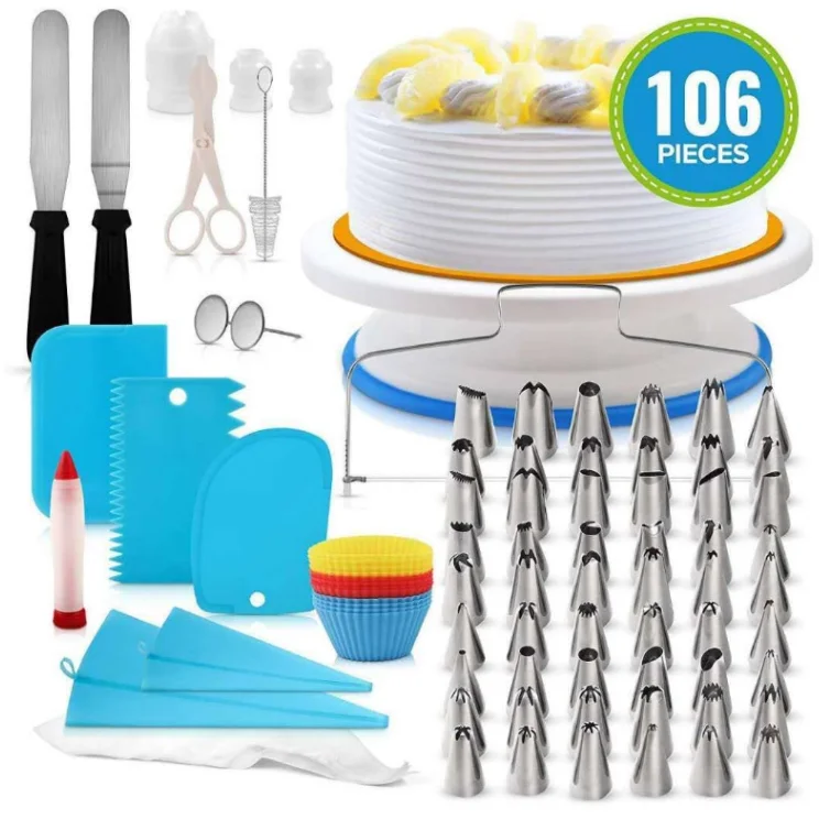 106 Piece Cake Turntable Set Stainless Steel Cake Decorating Mouth SetCream Cake Decorating Tools, Blue
106 Piece Cake Turntable Set Stainless Steel Cake Decorating Mouth SetCream Cake Decorating Tools, Blue