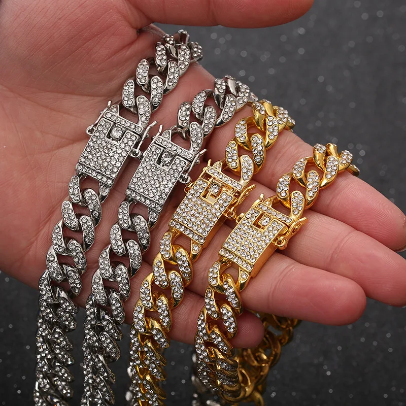 Custom Punk Jewelry Stainless Steel Miami Hip Hop Cuban Chain 18k Gold plated Diamond Men's link chain Bracelet Necklace, Silver gold
Custom Punk Jewelry Stainless Steel Miami Hip Hop Cuban Chain 18k Gold plated Diamond Men's link chain Bracelet Necklace, Silver gold