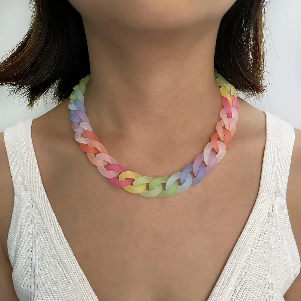 N0492 Rainbow Cuban link chain acrylic necklaces colorful sweet minimalist necklace women summer jewelry
N0492 Rainbow Cuban link chain acrylic necklaces colorful sweet minimalist necklace women summer jewelry