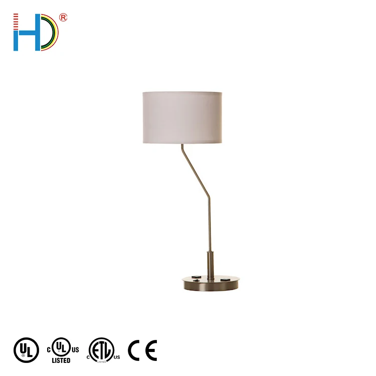 Hotel Classical Bedroom Brushed Nickel Metal Fabric E26 Table Lamp