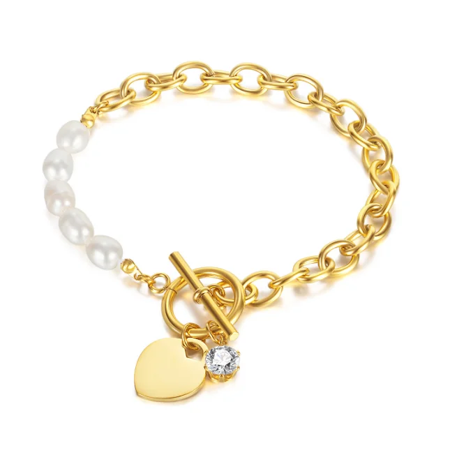 2023 stainless steel tarnish free 18k gold plated heart Fresh water pearl zircon love jewelry bracelet
2023 stainless steel tarnish free 18k gold plated heart Fresh water pearl zircon love jewelry bracelet