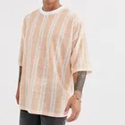 Priavte label casual streetwear oversize dropped shoulders crew neck vertical striped t shirt