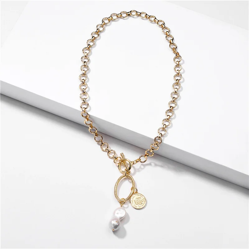 2020 New Design Gold Plated Round Link Chain Coin Necklace Freshwater Baroque Pearl Pendant Necklace For Women, Picture color
2020 New Design Gold Plated Round Link Chain Coin Necklace Freshwater Baroque Pearl Pendant Necklace For Women, Picture color