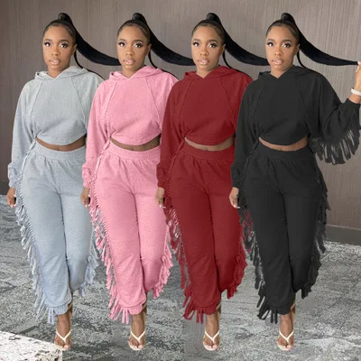 CL-023 Fashion Women Personality Casual Plain Hoodies Polyester Tassel Sports Suit Two Piece Pants Set, As picture show
CL-023 Fashion Women Personality Casual Plain Hoodies Polyester Tassel Sports Suit Two Piece Pants Set, As picture show