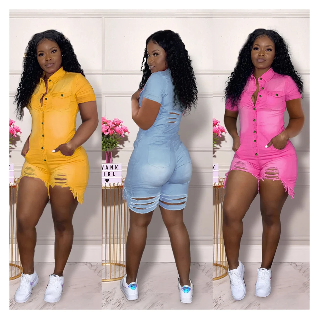 New Summer 2021 Plus Size Jeans Sexy Hollow Out Wholesale Jumpsuits And Rompers Women Solid Short Denim Jumpsuit, As show
New Summer 2021 Plus Size Jeans Sexy Hollow Out Wholesale Jumpsuits And Rompers Women Solid Short Denim Jumpsuit, As show
