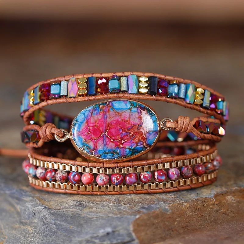 Natural Stone Pink Jaspers Beaded Leather Wrap Bracelet For Women BOHO Triple Statement Bracelet Yoga Jewelry Friendship Gifts
Natural Stone Pink Jaspers Beaded Leather Wrap Bracelet For Women BOHO Triple Statement Bracelet Yoga Jewelry Friendship Gifts