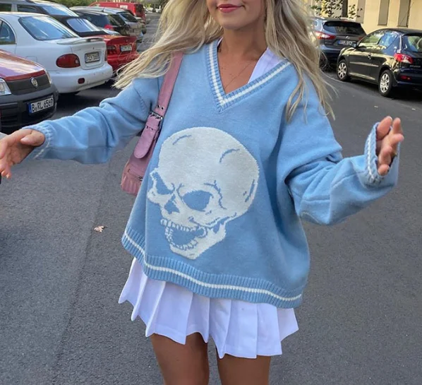Fashion Amazon Girls Outfits Jacquard Skull Woolen Sweater Women Streetwear Ugly Loose Knitted Sweaters, Customized color
Fashion Amazon Girls Outfits Jacquard Skull Woolen Sweater Women Streetwear Ugly Loose Knitted Sweaters, Customized color